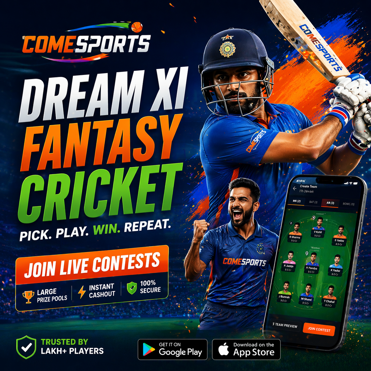 COME DREAM11 fantasy sports main visual